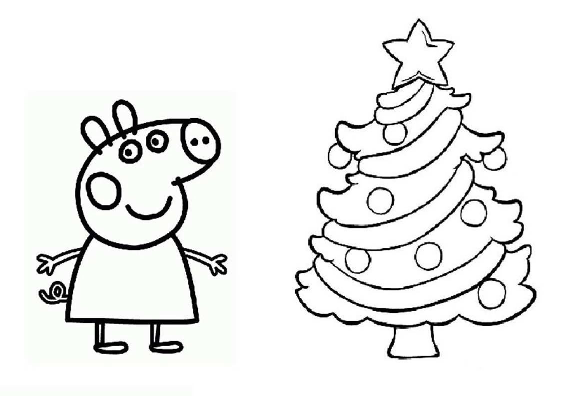Online coloring book: Coloring page Peppa and the Christmas tree